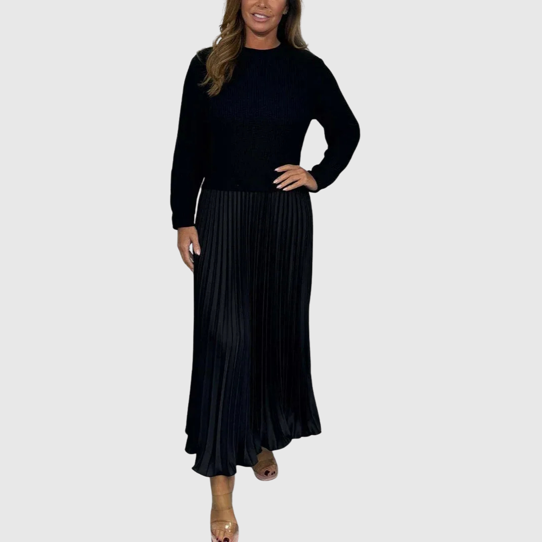 ALARICE | MAXI DRESS WITH SWEATER & PLEATED SKIRT