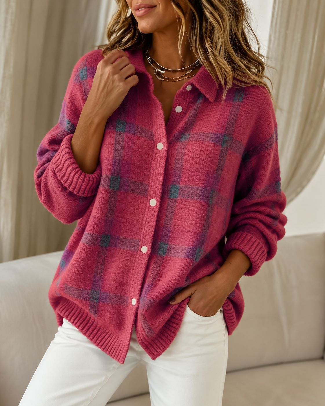 Tesa™ | Plaid Knit Cardigan