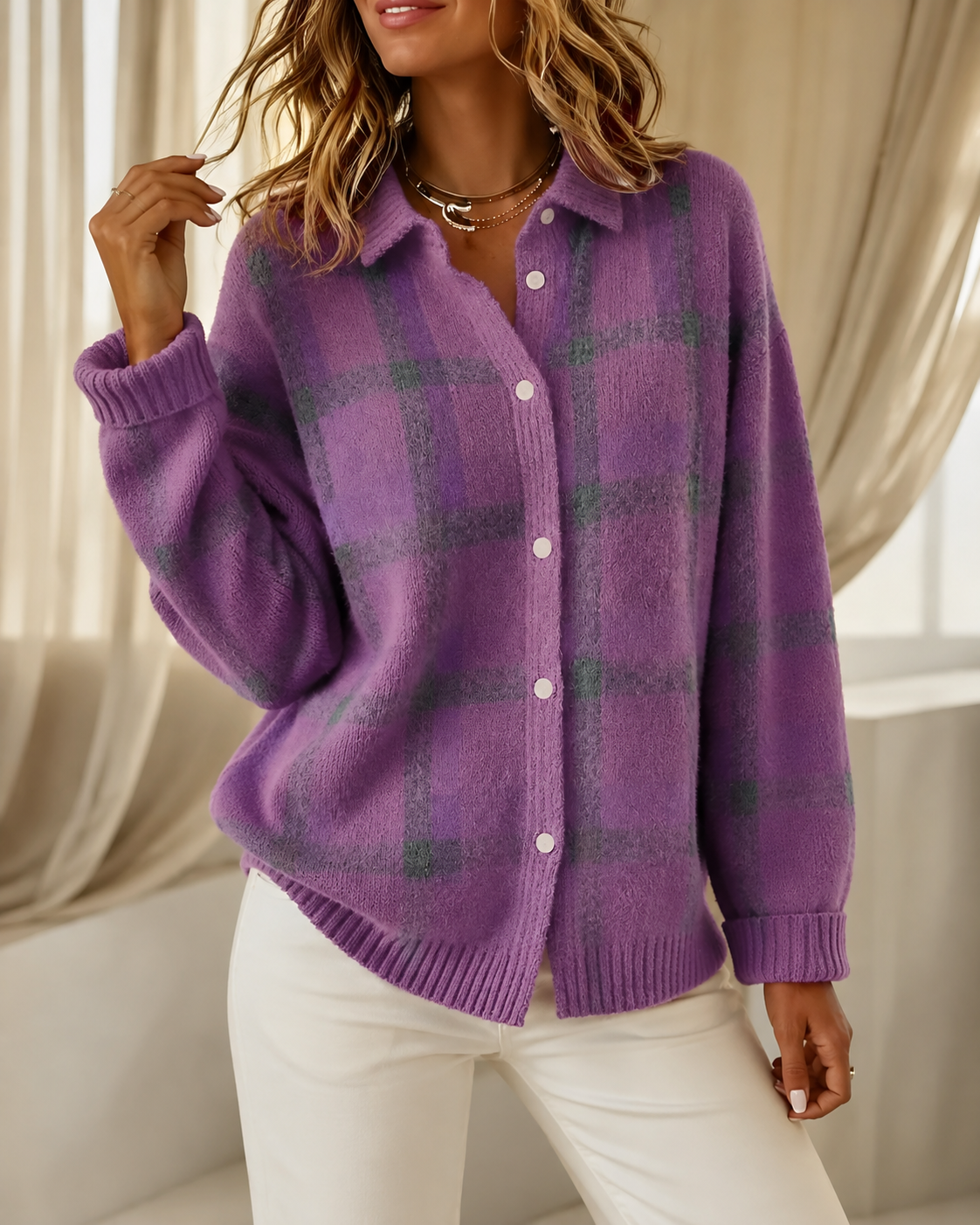Tesa™ | Plaid Knit Cardigan
