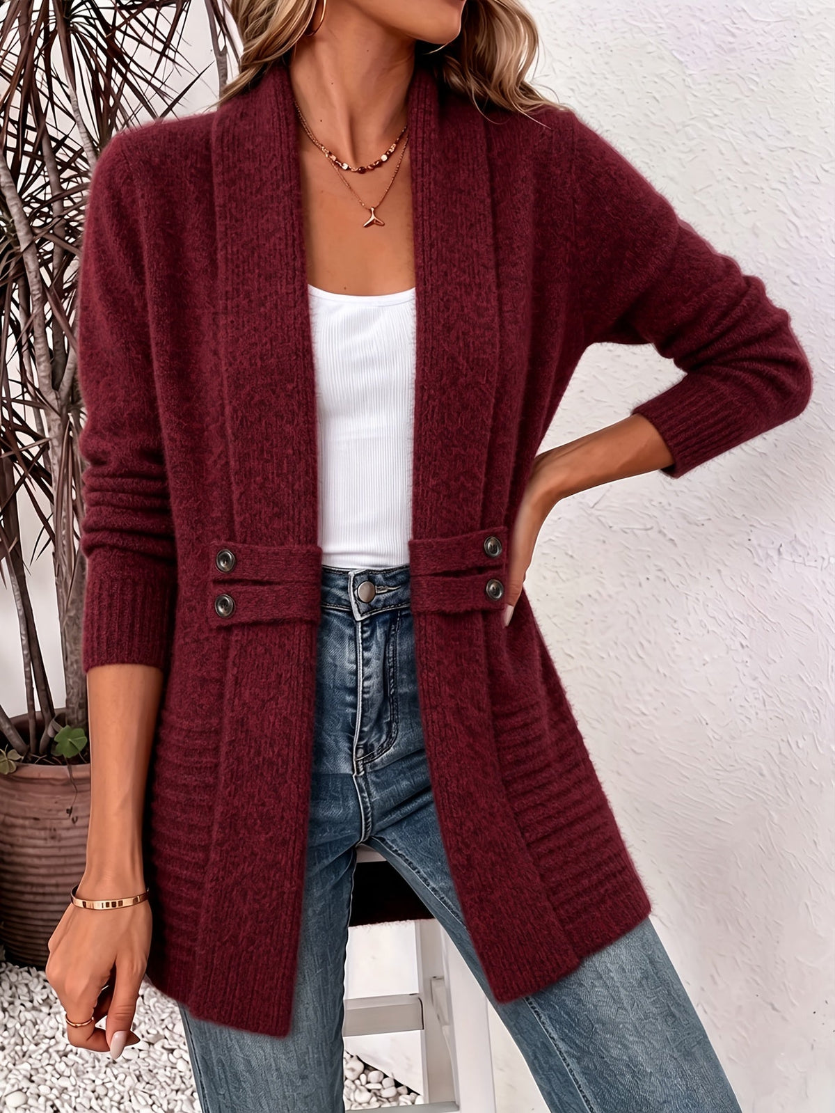 Yara | Elegant Women's Cardigan - Open Front & Cinched Waist