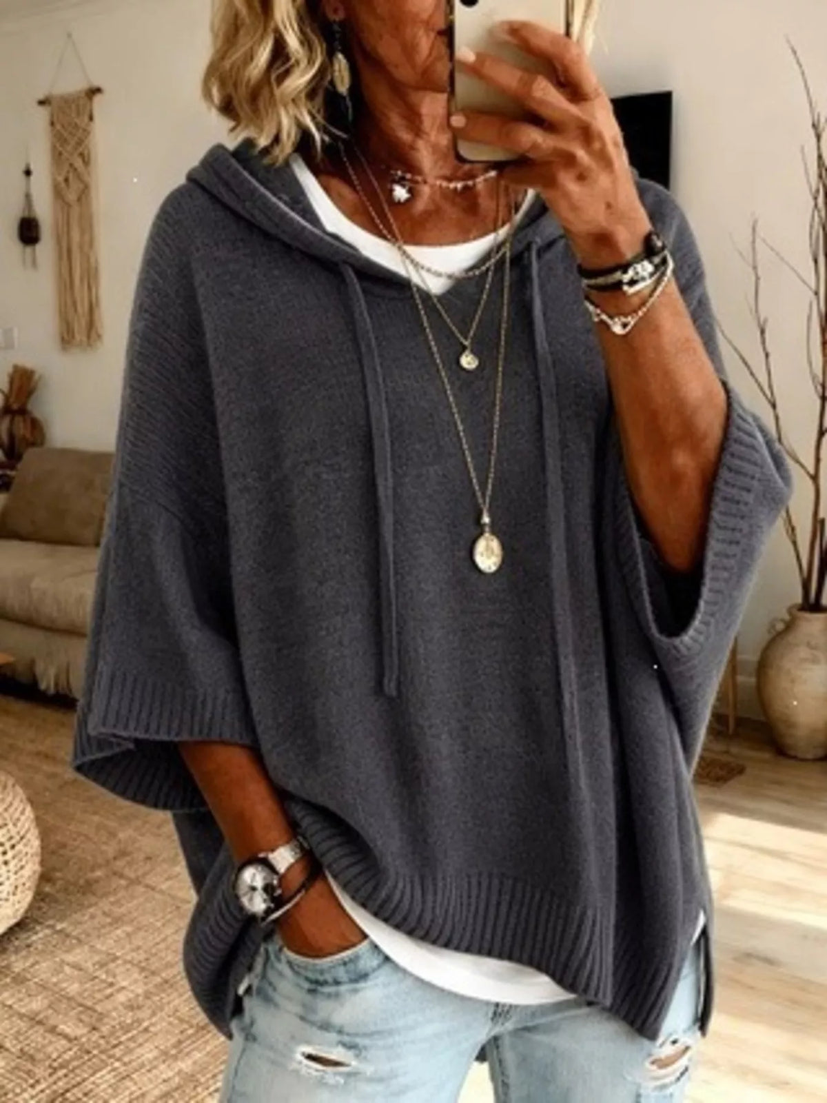 Lily | Casual Hooded Batwing Sleeve Knitted Jumper