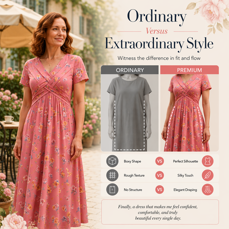 Helen | Floral V-Neck Dress with Twist Waist Detail