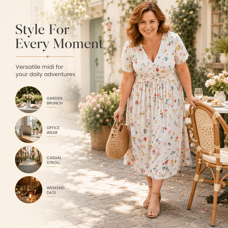 Rosie | Floral V-Neck Dress with Twist Waist Detail