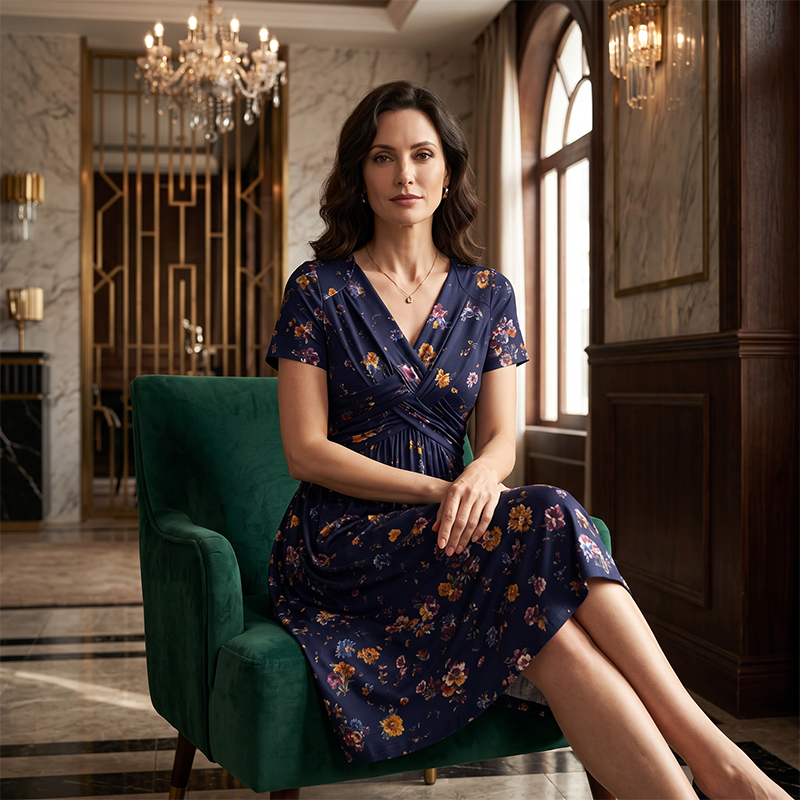 Rosie | Floral V-Neck Dress with Twist Waist Detail