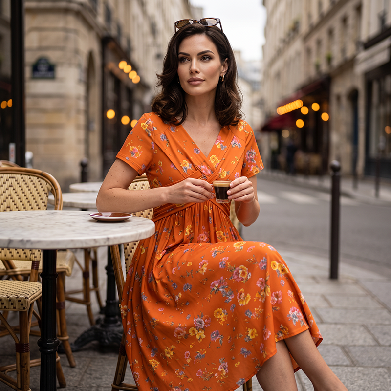 Rosie | Floral V-Neck Dress with Twist Waist Detail