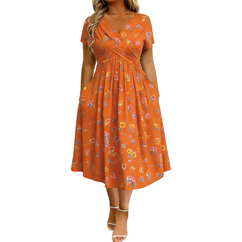 Rosie | Floral V-Neck Dress with Twist Waist Detail