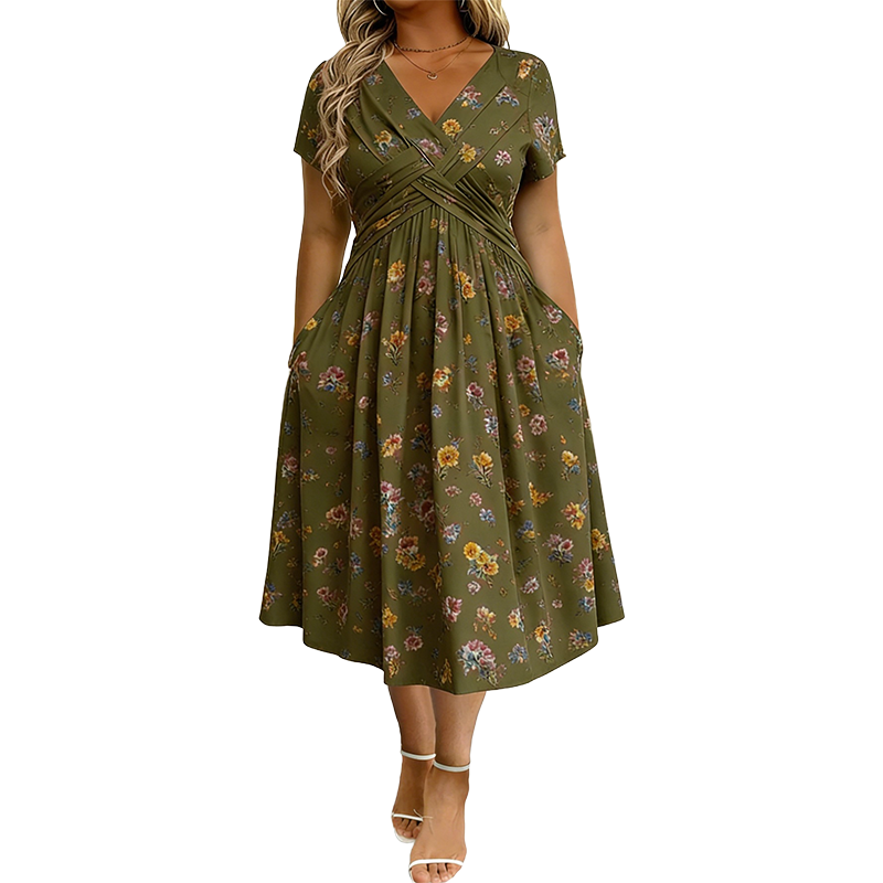 Rosie | Floral V-Neck Dress with Twist Waist Detail