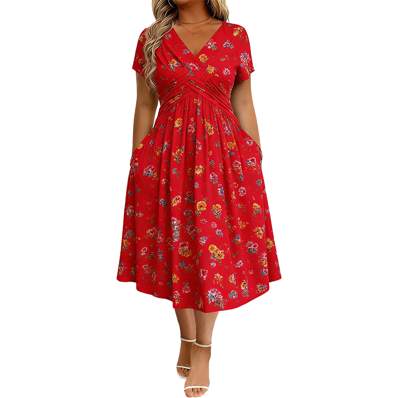 Rosie | Floral V-Neck Dress with Twist Waist Detail