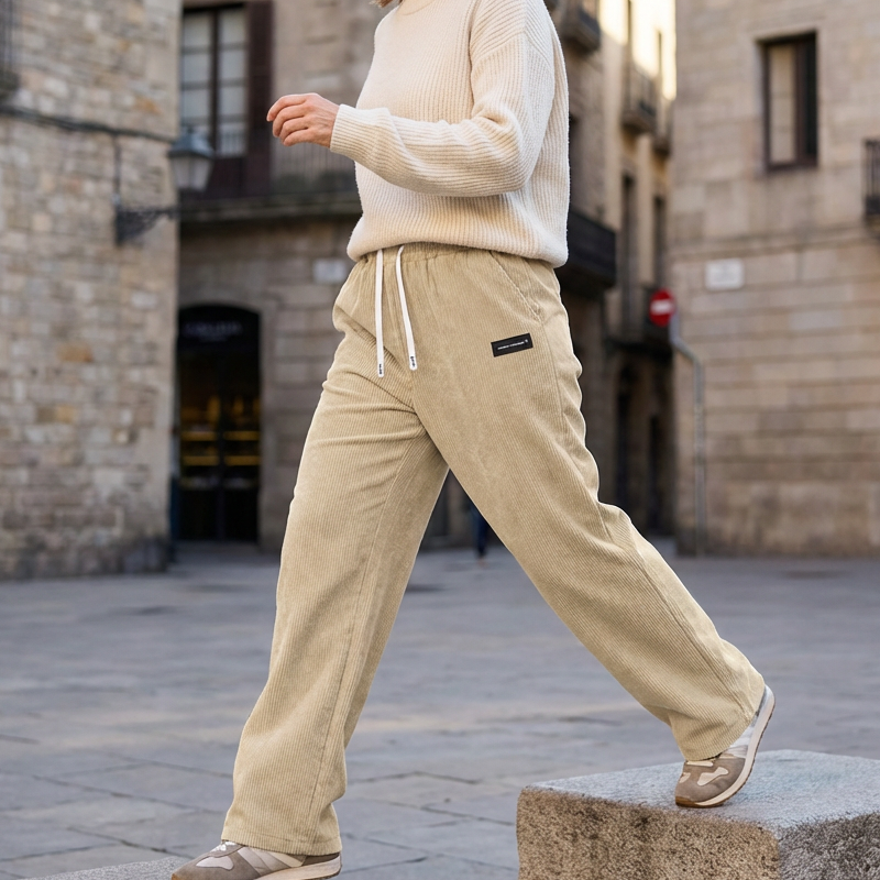 Lizzy Wide-Leg Corduroy Drawstring Trousers