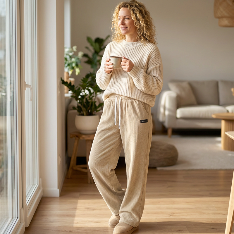 Lizzy Wide-Leg Corduroy Drawstring Trousers
