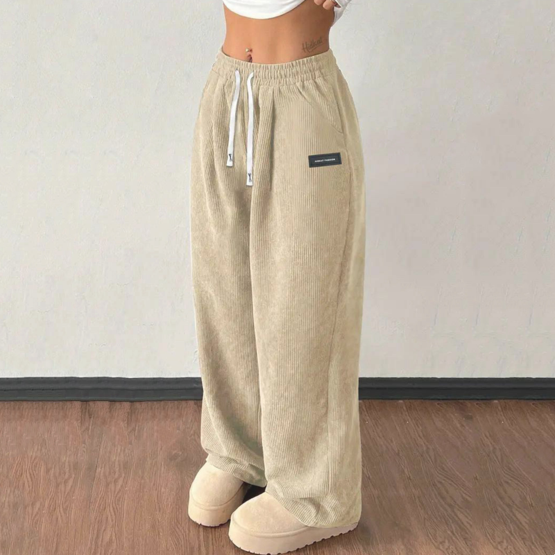 Lizzy Wide-Leg Corduroy Drawstring Trousers