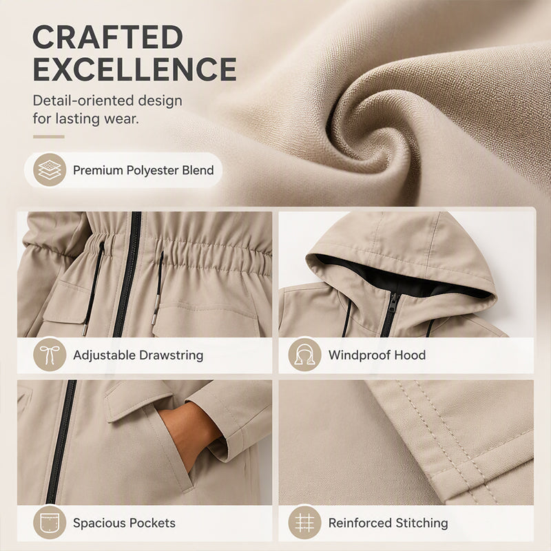 Water-Resistant Hooded Rain Jacket