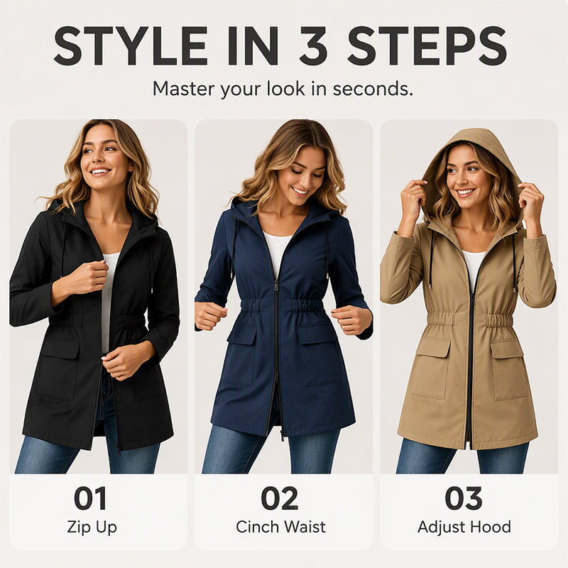 Water-Resistant Hooded Rain Jacket