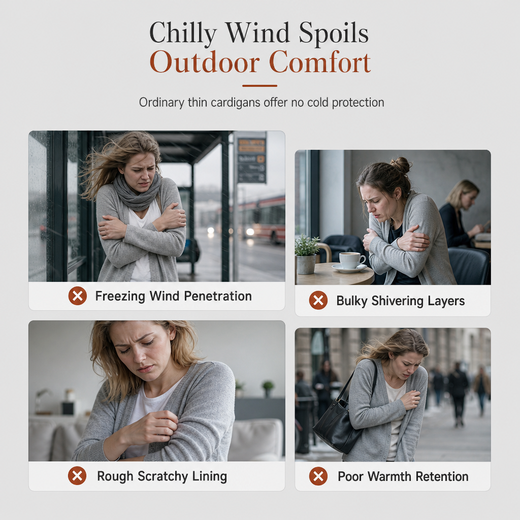 Women's Mid-Length Hooded Knit Coat with Cotton Lining