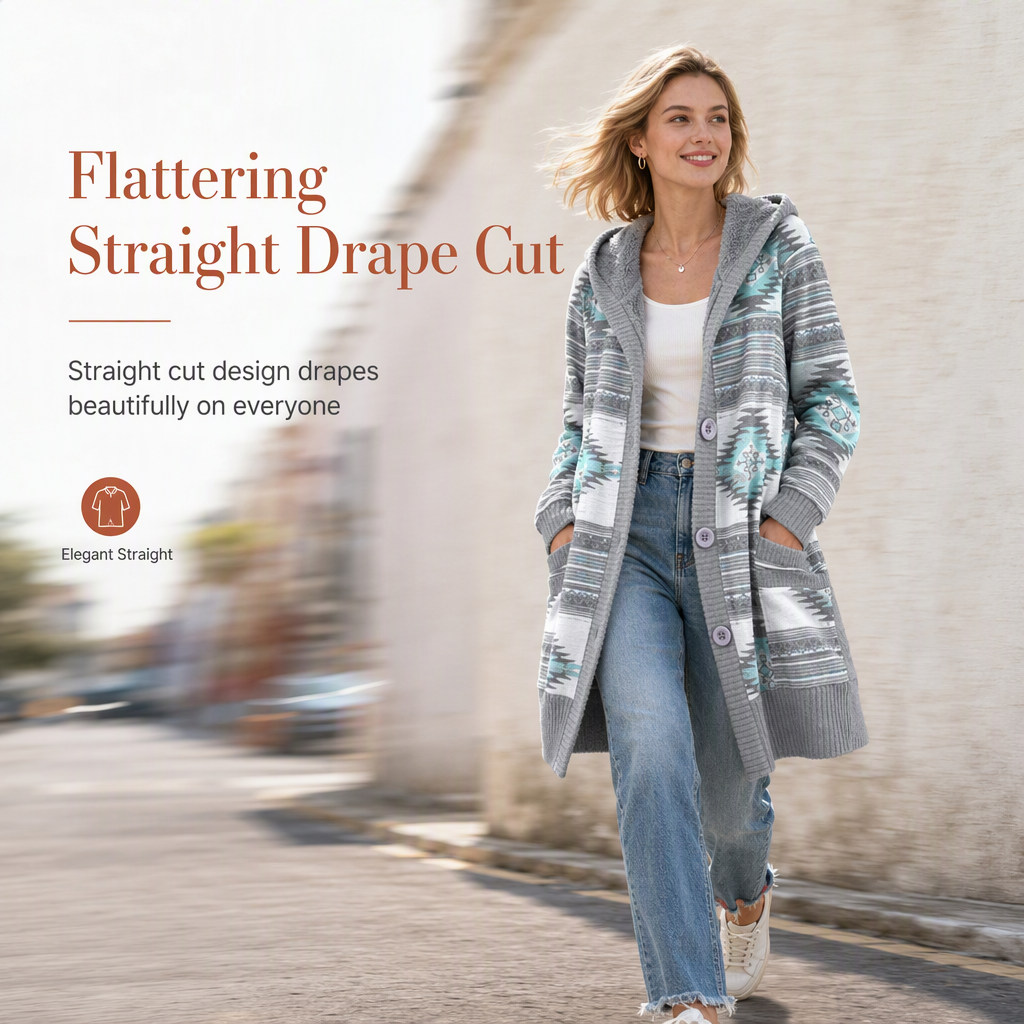 Women's Mid-Length Hooded Knit Coat with Cotton Lining