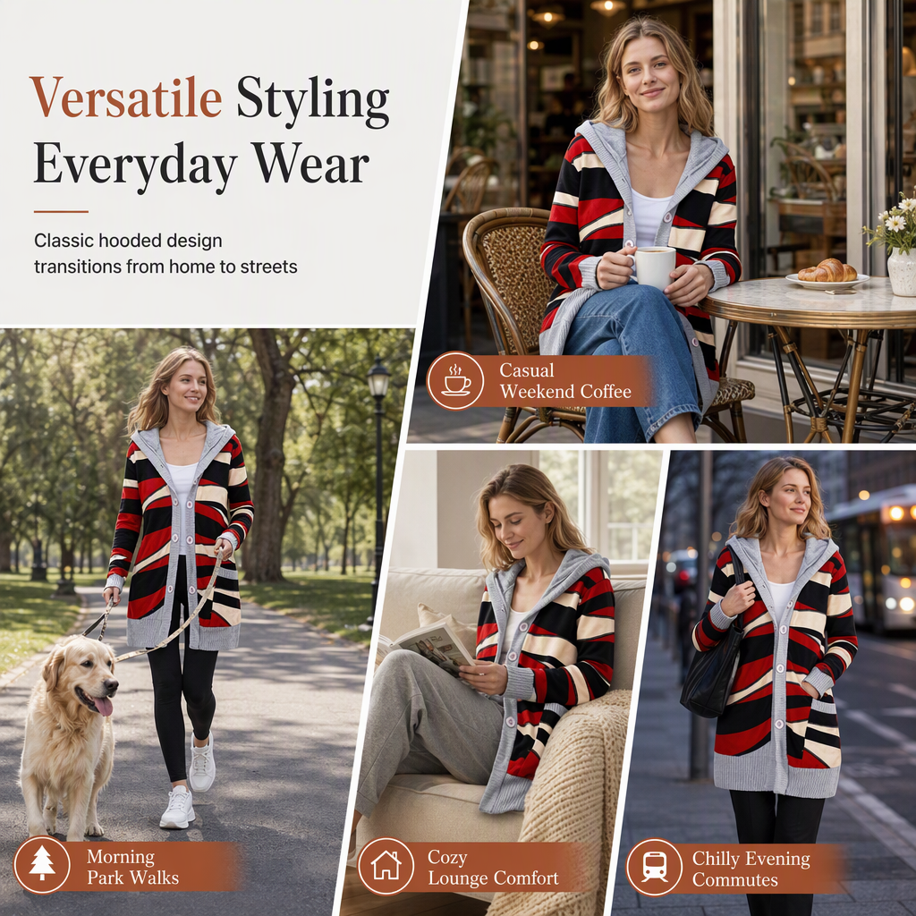 Women's Mid-Length Hooded Knit Coat with Cotton Lining