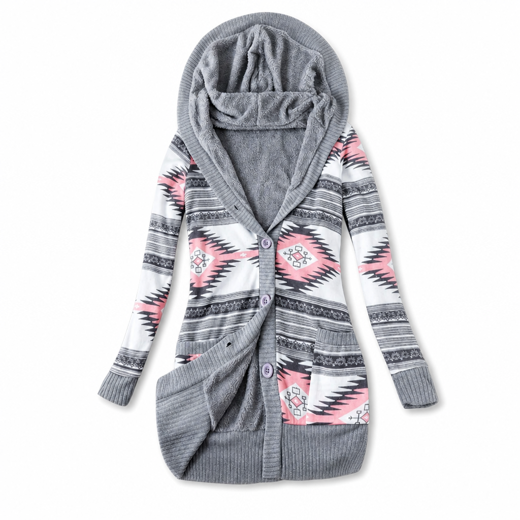 Women's Mid-Length Hooded Knit Coat with Cotton Lining