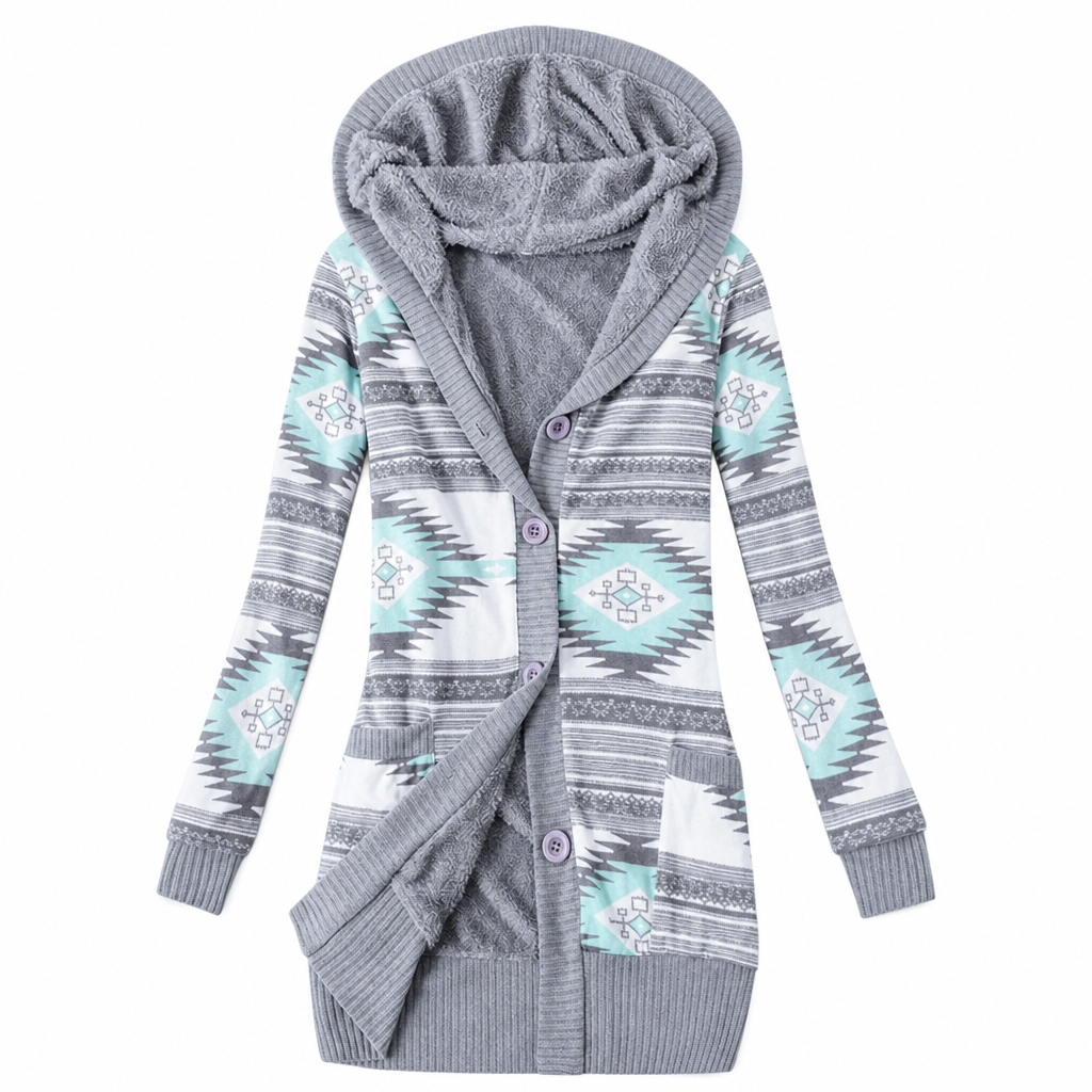 Women's Mid-Length Hooded Knit Coat with Cotton Lining