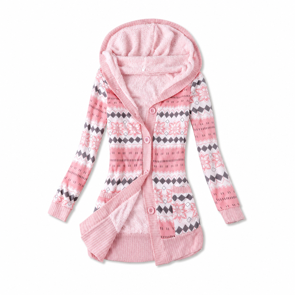 Women's Mid-Length Hooded Knit Coat with Cotton Lining
