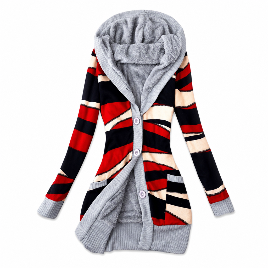 Women's Mid-Length Hooded Knit Coat with Cotton Lining