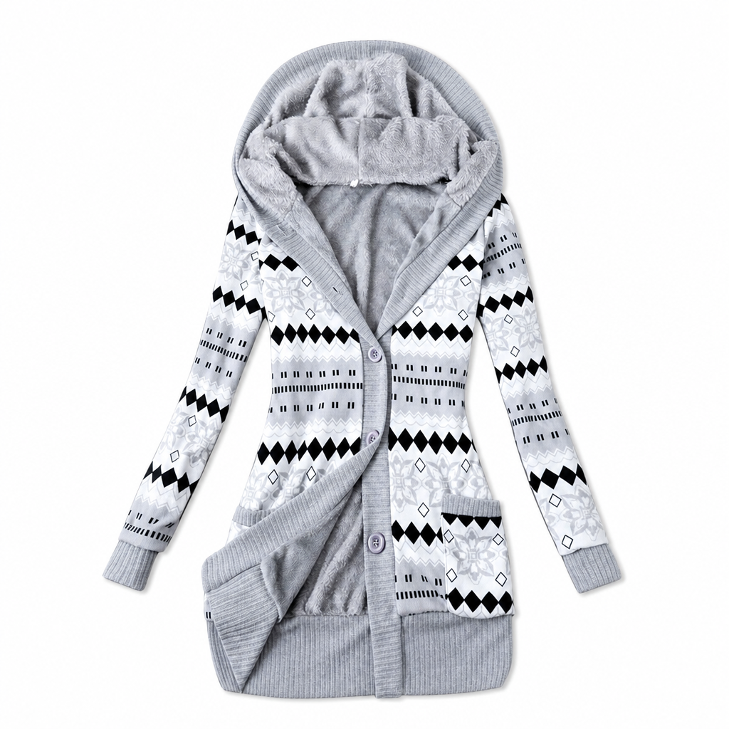 Women's Mid-Length Hooded Knit Coat with Cotton Lining