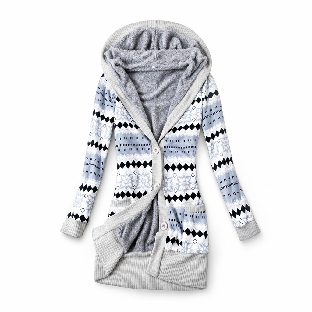 Women's Mid-Length Hooded Knit Coat with Cotton Lining